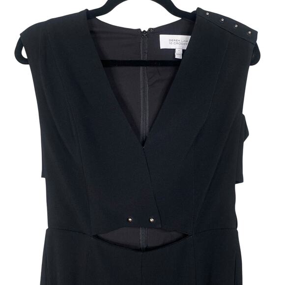 Derek Lam 10 Crosby $425 Black Studded V-neck Cut Out Crop Jumpsuit SZ 4 - Picture 4 of 9